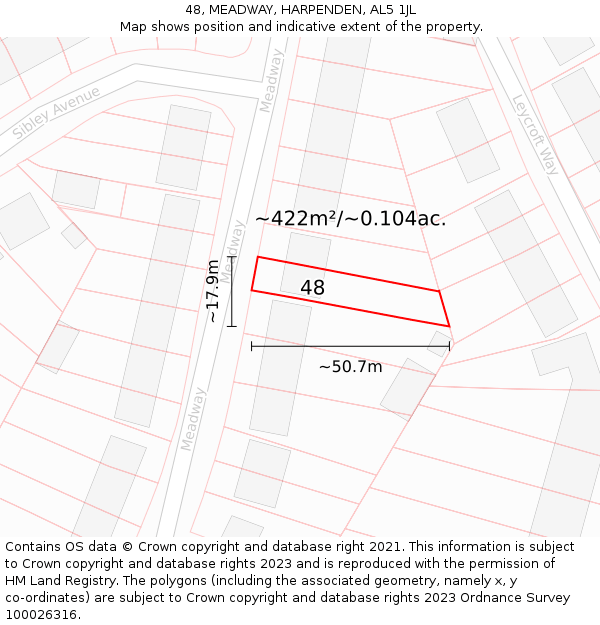 48, MEADWAY, HARPENDEN, AL5 1JL: Plot and title map