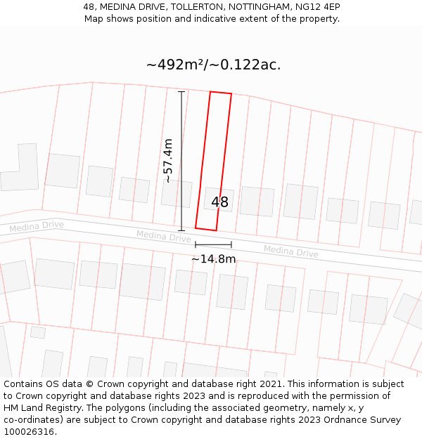 48, MEDINA DRIVE, TOLLERTON, NOTTINGHAM, NG12 4EP: Plot and title map