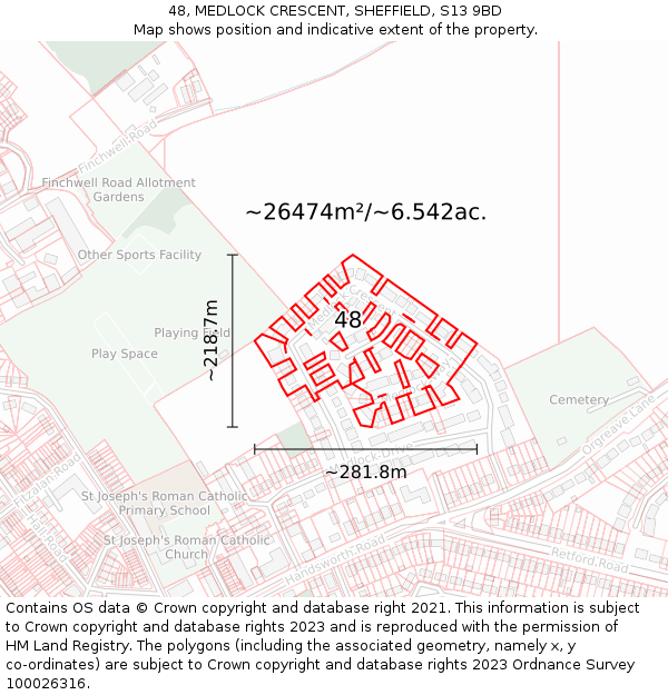 48, MEDLOCK CRESCENT, SHEFFIELD, S13 9BD: Plot and title map