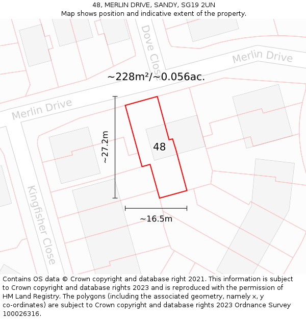 48, MERLIN DRIVE, SANDY, SG19 2UN: Plot and title map