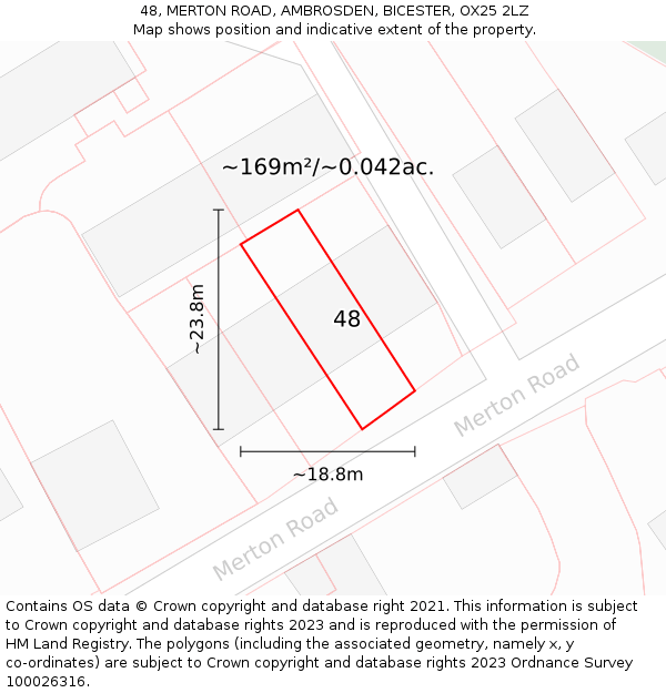 48, MERTON ROAD, AMBROSDEN, BICESTER, OX25 2LZ: Plot and title map