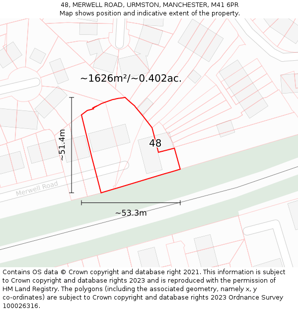 48, MERWELL ROAD, URMSTON, MANCHESTER, M41 6PR: Plot and title map