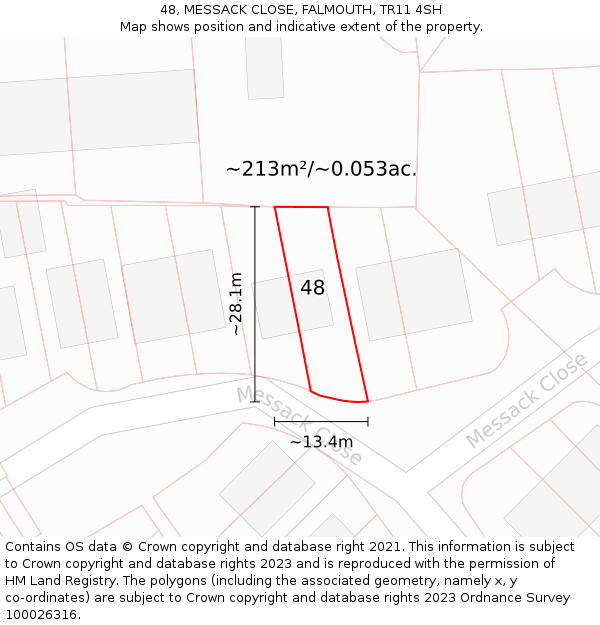 48, MESSACK CLOSE, FALMOUTH, TR11 4SH: Plot and title map