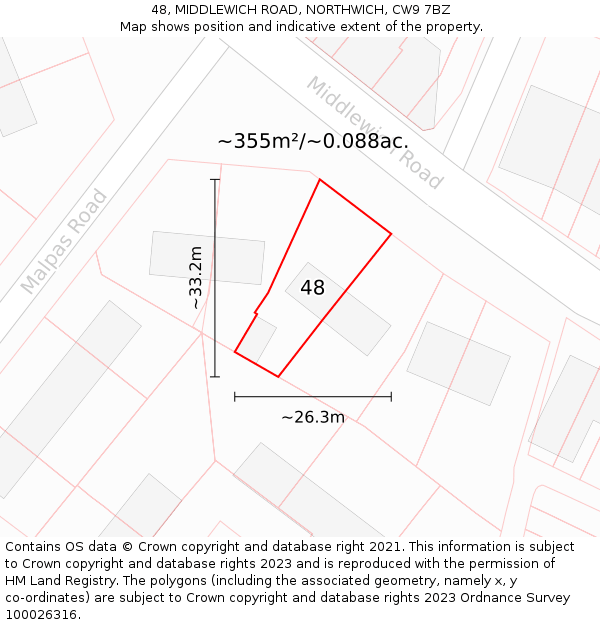 48, MIDDLEWICH ROAD, NORTHWICH, CW9 7BZ: Plot and title map