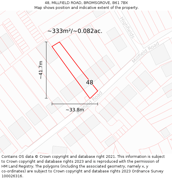 48, MILLFIELD ROAD, BROMSGROVE, B61 7BX: Plot and title map