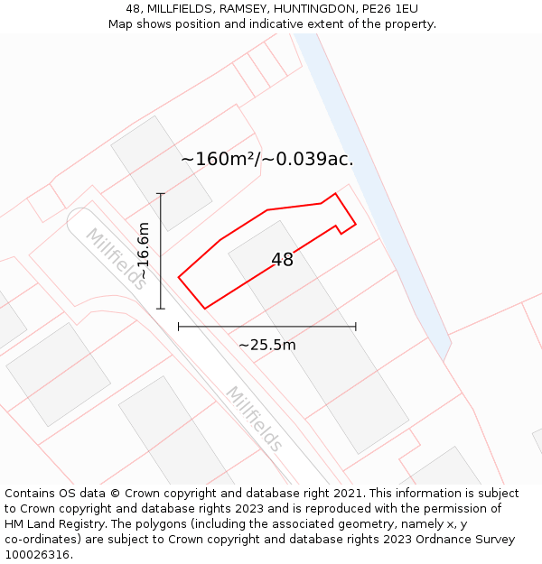 48, MILLFIELDS, RAMSEY, HUNTINGDON, PE26 1EU: Plot and title map