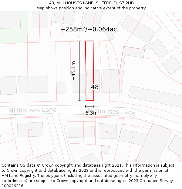 48, MILLHOUSES LANE, SHEFFIELD, S7 2HB: Plot and title map