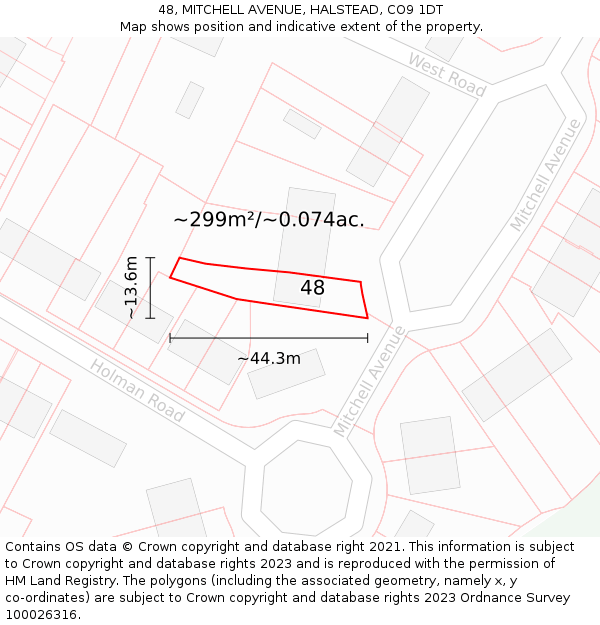 48, MITCHELL AVENUE, HALSTEAD, CO9 1DT: Plot and title map