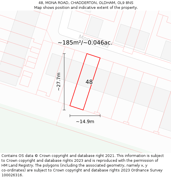 48, MONA ROAD, CHADDERTON, OLDHAM, OL9 8NS: Plot and title map