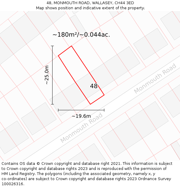 48, MONMOUTH ROAD, WALLASEY, CH44 3ED: Plot and title map