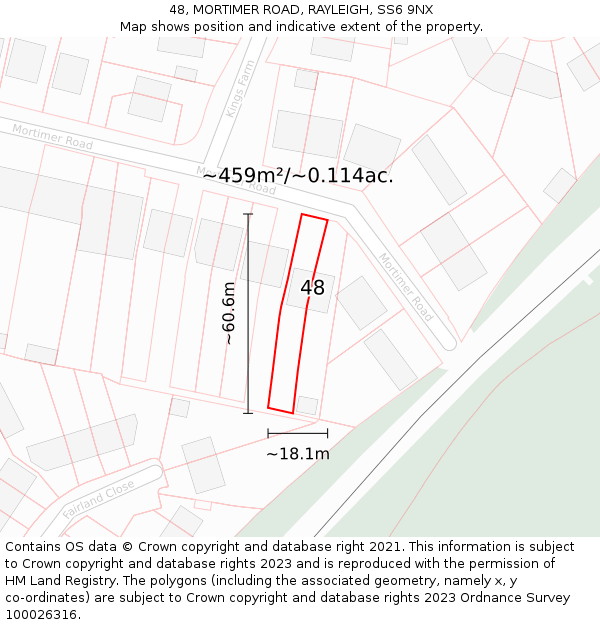 48, MORTIMER ROAD, RAYLEIGH, SS6 9NX: Plot and title map