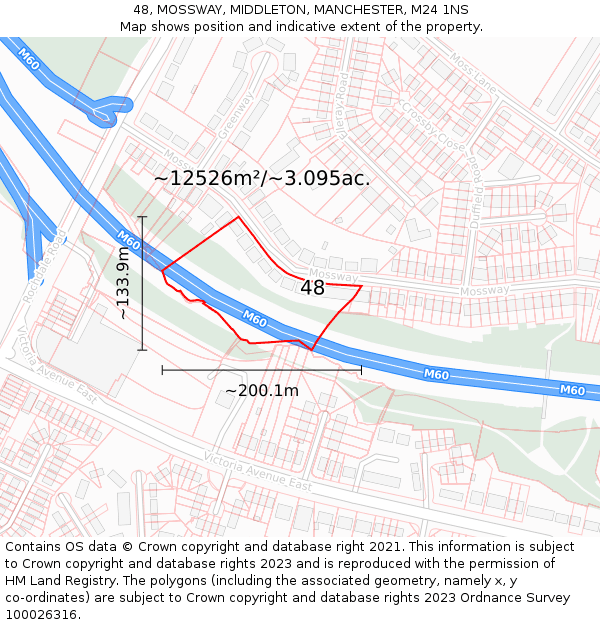 48, MOSSWAY, MIDDLETON, MANCHESTER, M24 1NS: Plot and title map