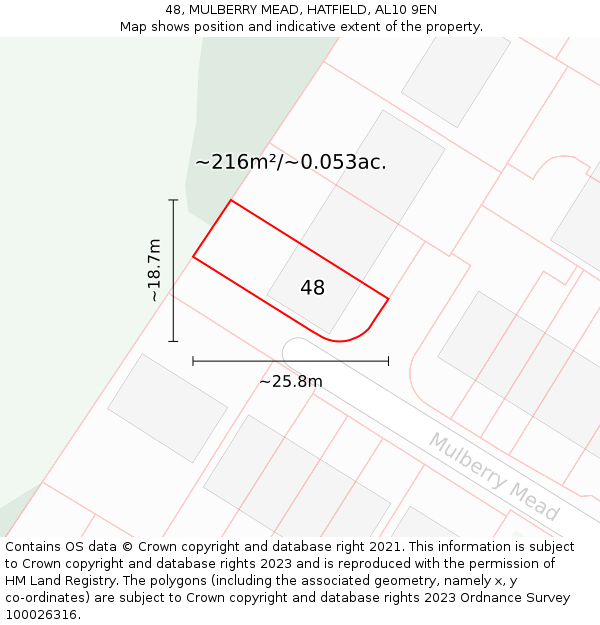 48, MULBERRY MEAD, HATFIELD, AL10 9EN: Plot and title map