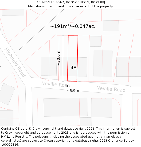 48, NEVILLE ROAD, BOGNOR REGIS, PO22 8BJ: Plot and title map