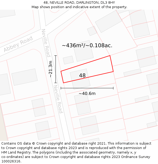 48, NEVILLE ROAD, DARLINGTON, DL3 8HY: Plot and title map