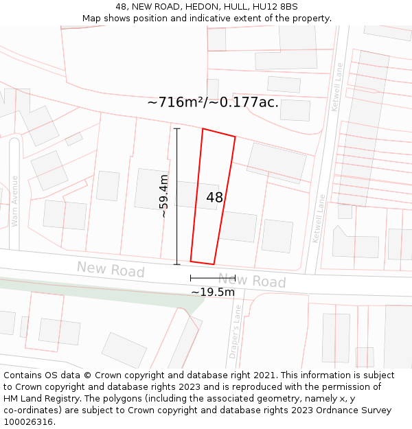 48, NEW ROAD, HEDON, HULL, HU12 8BS: Plot and title map