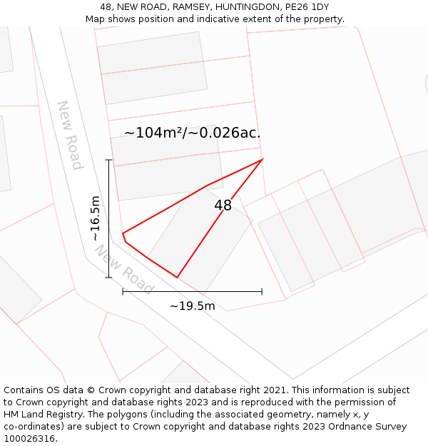 48, NEW ROAD, RAMSEY, HUNTINGDON, PE26 1DY: Plot and title map