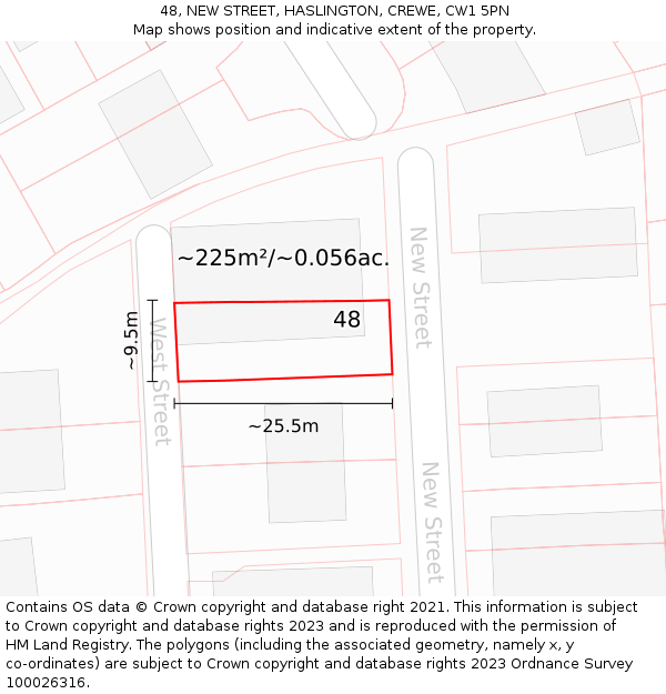 48, NEW STREET, HASLINGTON, CREWE, CW1 5PN: Plot and title map