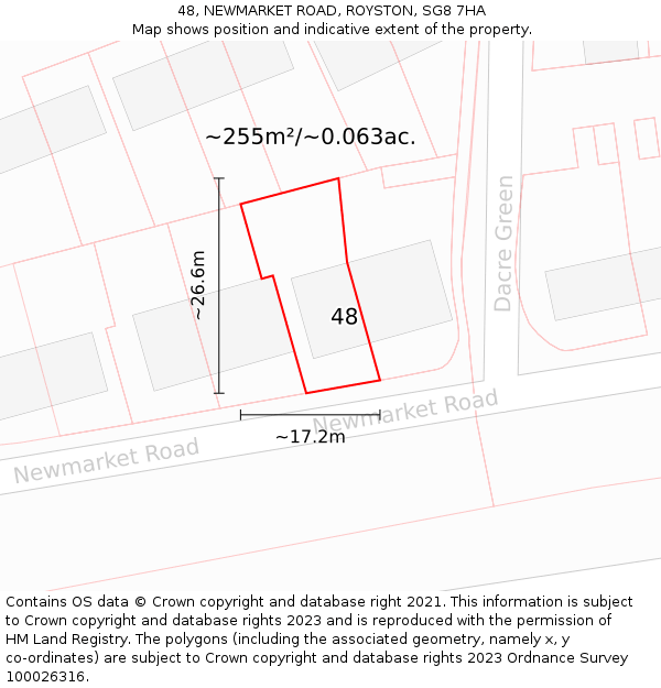 48, NEWMARKET ROAD, ROYSTON, SG8 7HA: Plot and title map