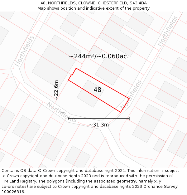 48, NORTHFIELDS, CLOWNE, CHESTERFIELD, S43 4BA: Plot and title map