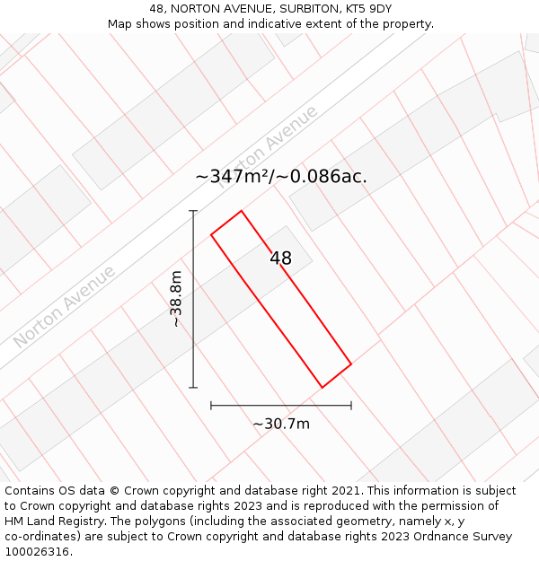 48, NORTON AVENUE, SURBITON, KT5 9DY: Plot and title map