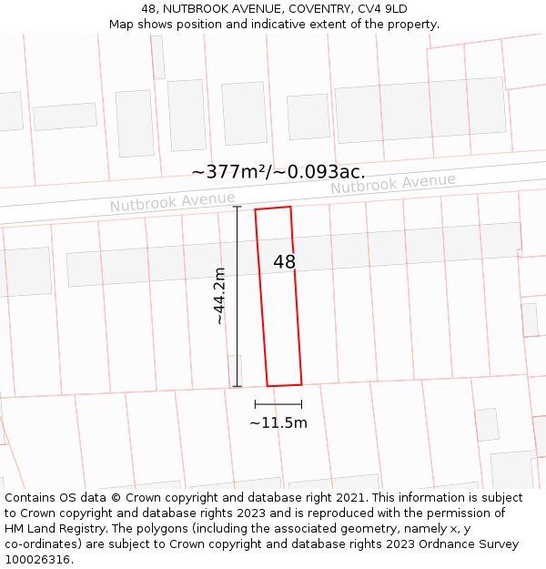 48, NUTBROOK AVENUE, COVENTRY, CV4 9LD: Plot and title map