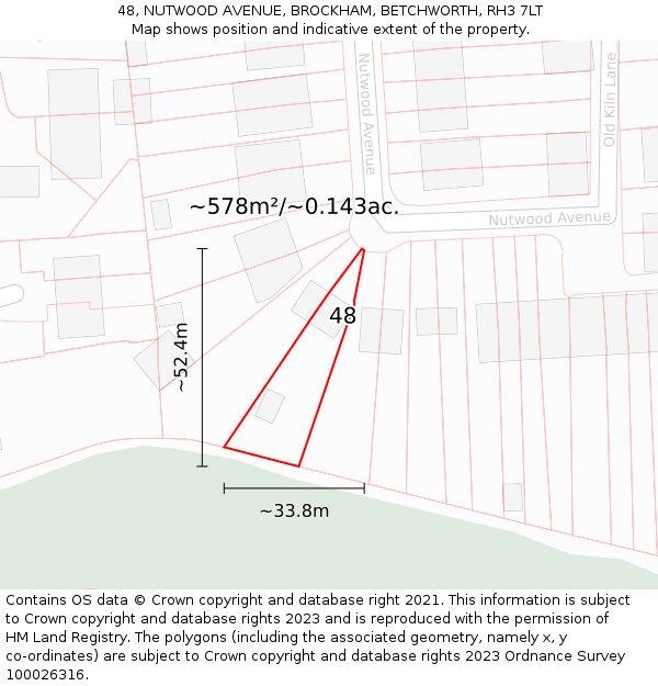 48, NUTWOOD AVENUE, BROCKHAM, BETCHWORTH, RH3 7LT: Plot and title map