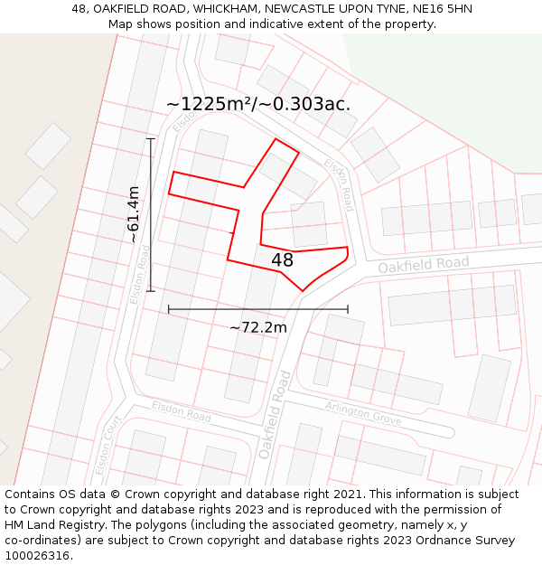 48, OAKFIELD ROAD, WHICKHAM, NEWCASTLE UPON TYNE, NE16 5HN: Plot and title map