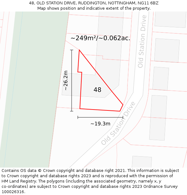 48, OLD STATION DRIVE, RUDDINGTON, NOTTINGHAM, NG11 6BZ: Plot and title map