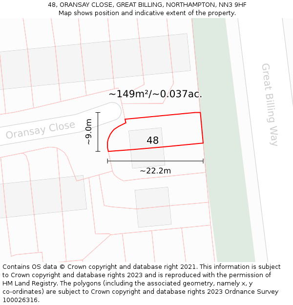 48, ORANSAY CLOSE, GREAT BILLING, NORTHAMPTON, NN3 9HF: Plot and title map