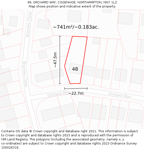 48, ORCHARD WAY, COGENHOE, NORTHAMPTON, NN7 1LZ: Plot and title map