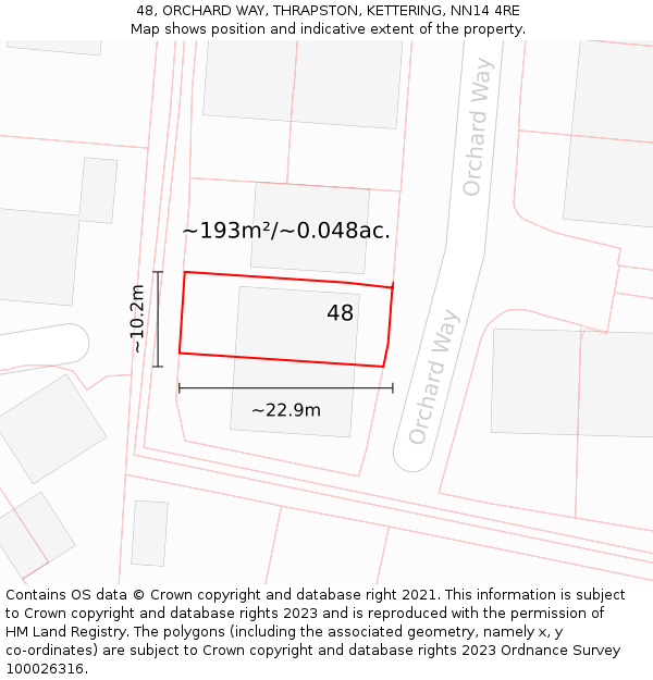 48, ORCHARD WAY, THRAPSTON, KETTERING, NN14 4RE: Plot and title map