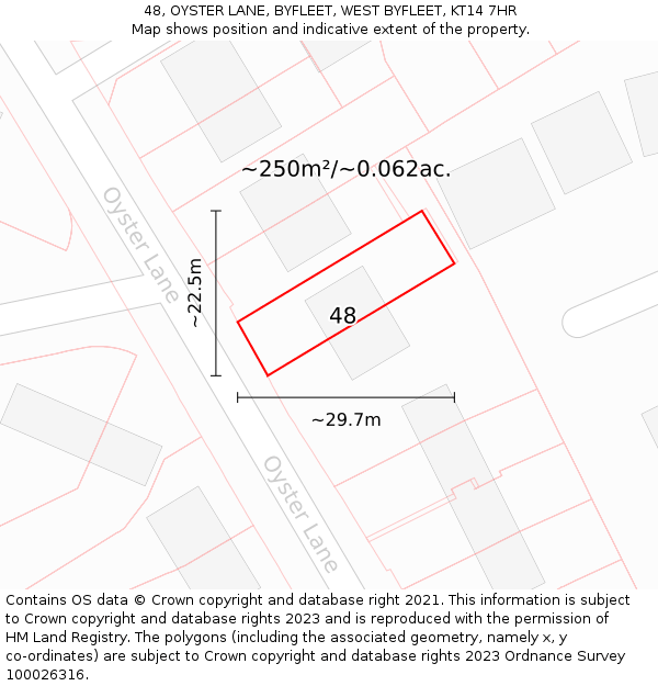 48, OYSTER LANE, BYFLEET, WEST BYFLEET, KT14 7HR: Plot and title map