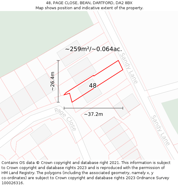 48, PAGE CLOSE, BEAN, DARTFORD, DA2 8BX: Plot and title map