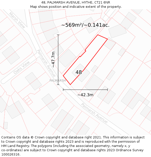 48, PALMARSH AVENUE, HYTHE, CT21 6NR: Plot and title map