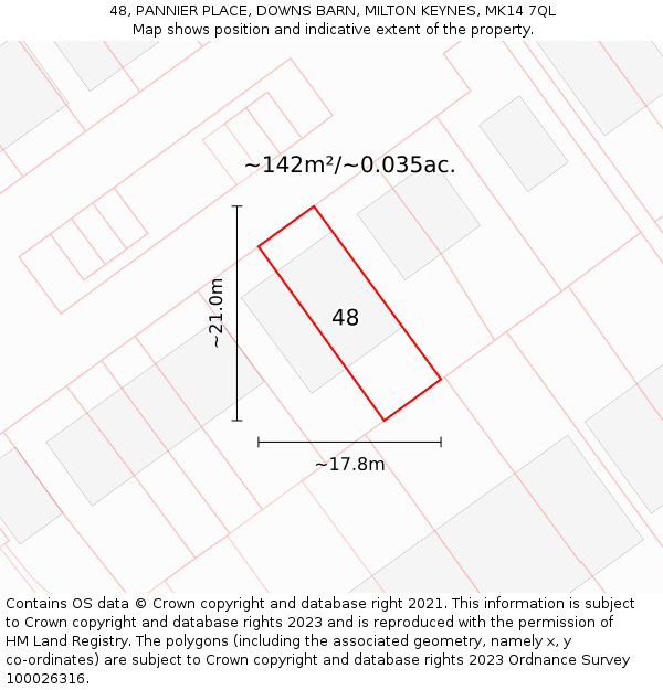 48, PANNIER PLACE, DOWNS BARN, MILTON KEYNES, MK14 7QL: Plot and title map