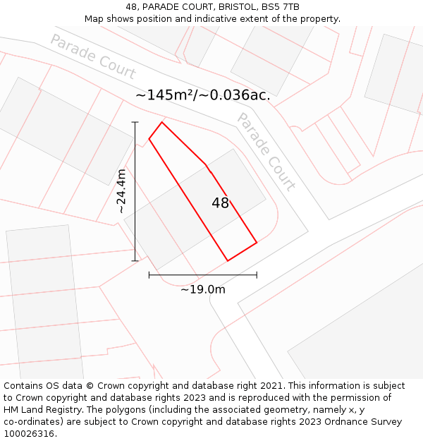 48, PARADE COURT, BRISTOL, BS5 7TB: Plot and title map