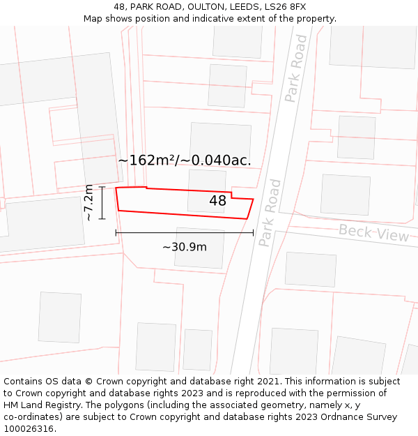 48, PARK ROAD, OULTON, LEEDS, LS26 8FX: Plot and title map