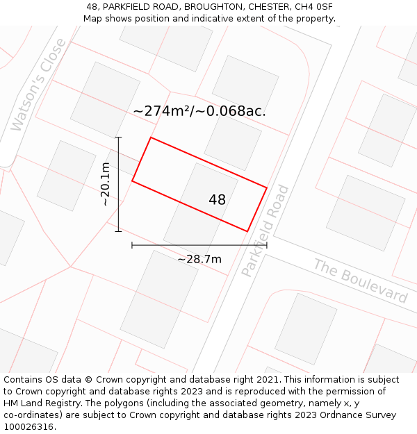 48, PARKFIELD ROAD, BROUGHTON, CHESTER, CH4 0SF: Plot and title map