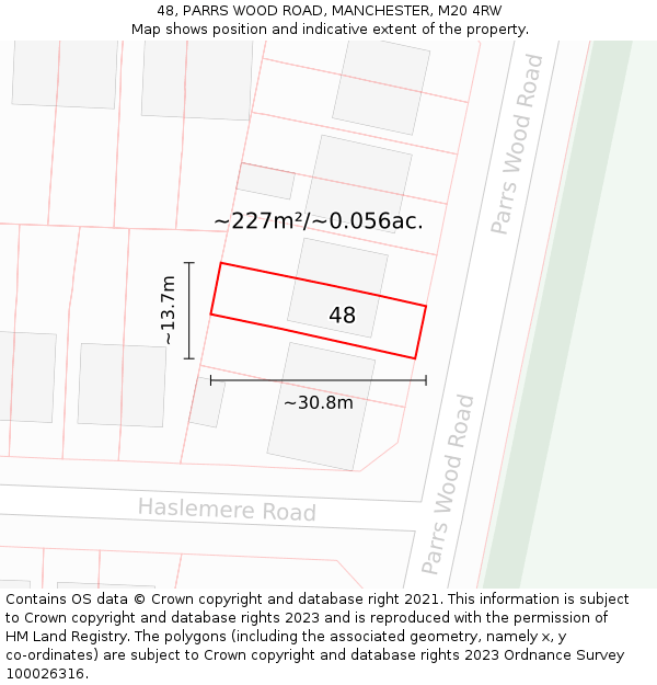 48, PARRS WOOD ROAD, MANCHESTER, M20 4RW: Plot and title map