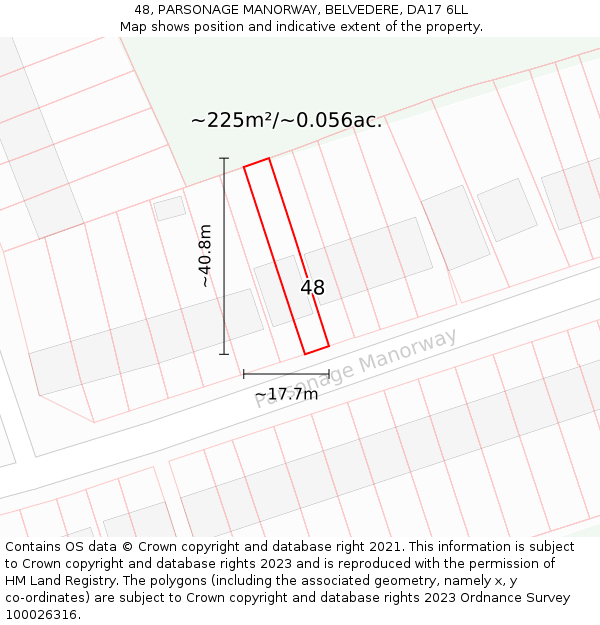 48, PARSONAGE MANORWAY, BELVEDERE, DA17 6LL: Plot and title map