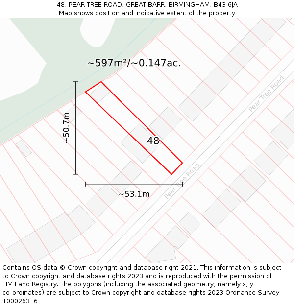 48, PEAR TREE ROAD, GREAT BARR, BIRMINGHAM, B43 6JA: Plot and title map
