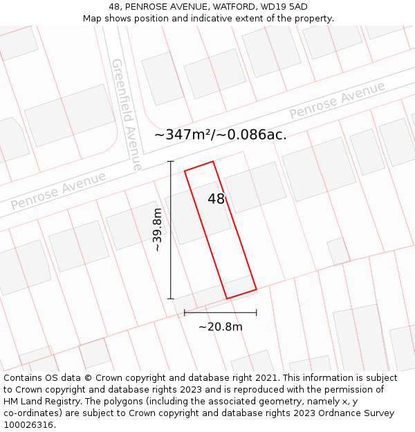 48, PENROSE AVENUE, WATFORD, WD19 5AD: Plot and title map