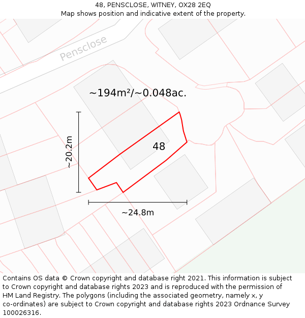 48, PENSCLOSE, WITNEY, OX28 2EQ: Plot and title map