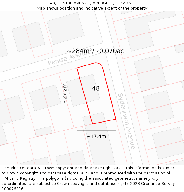 48, PENTRE AVENUE, ABERGELE, LL22 7NG: Plot and title map