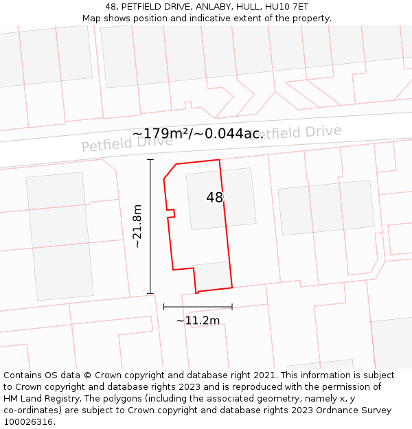 48, PETFIELD DRIVE, ANLABY, HULL, HU10 7ET: Plot and title map