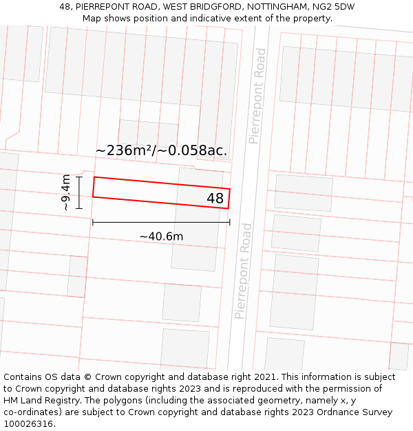 48, PIERREPONT ROAD, WEST BRIDGFORD, NOTTINGHAM, NG2 5DW: Plot and title map