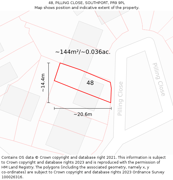 48, PILLING CLOSE, SOUTHPORT, PR9 9PL: Plot and title map