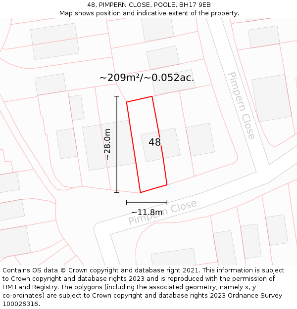 48, PIMPERN CLOSE, POOLE, BH17 9EB: Plot and title map