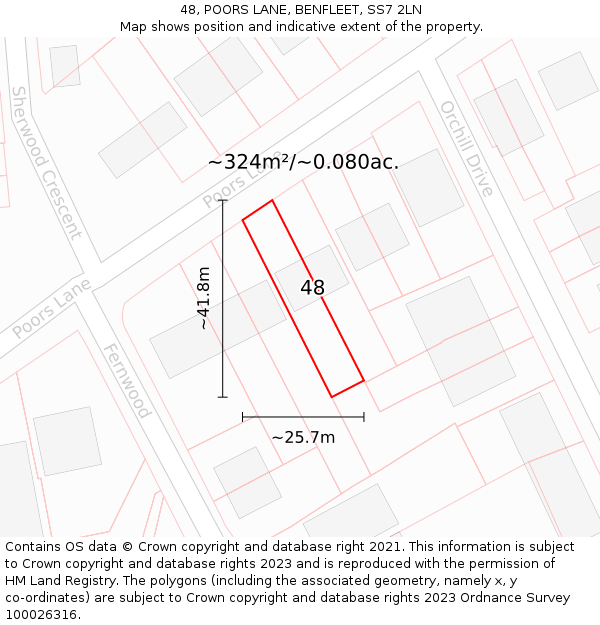 48, POORS LANE, BENFLEET, SS7 2LN: Plot and title map